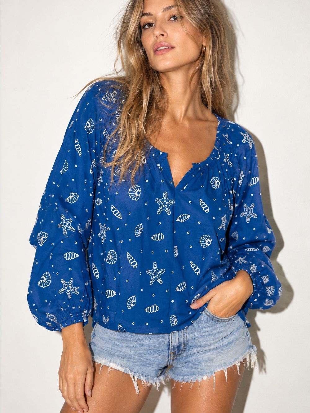 Lilly Pulitzer Maisha Shell Collector Embroidered Long Sleeve Top Size S